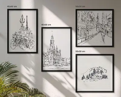 City view wall art set set of 4 simple drawings