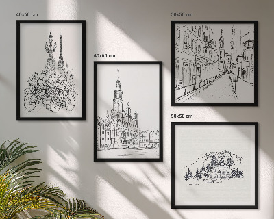 Set of 4 wall art pieces Simple drawings of city views