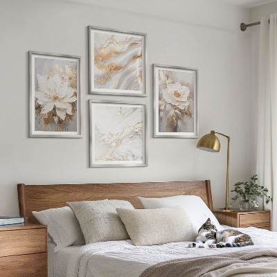 Wall art set Flowers light background marble patterns