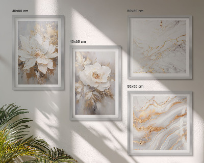 Wall art set Flowers light background marble patterns