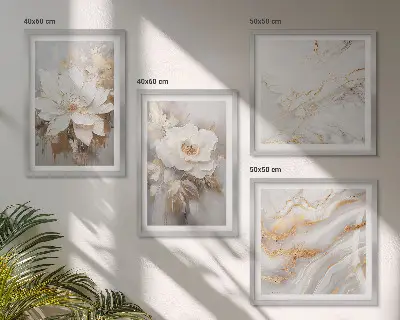 Wall art set flowers on a light marble background
