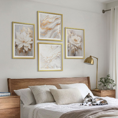 Wall art set Flowers light background marble patterns