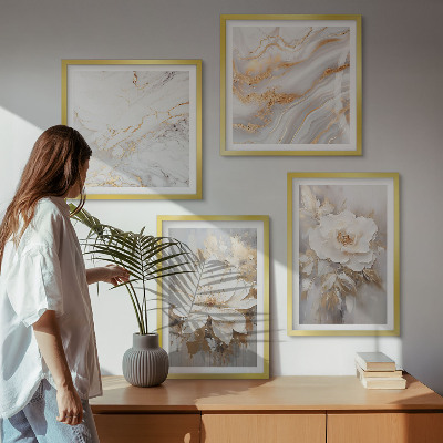 Wall art set Flowers light background marble patterns