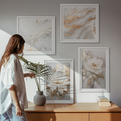 Wall art set Flowers light background marble patterns