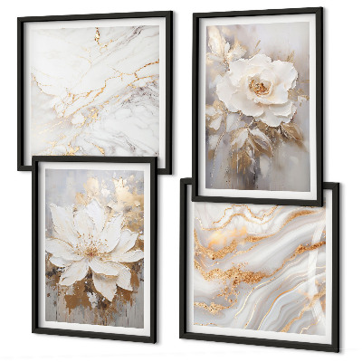 Wall art set Flowers light background marble patterns