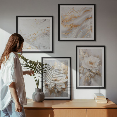 Wall art set Flowers light background marble patterns