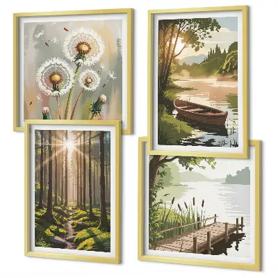 Multi-piece wall decor set forest landscape with a lake in Lodz