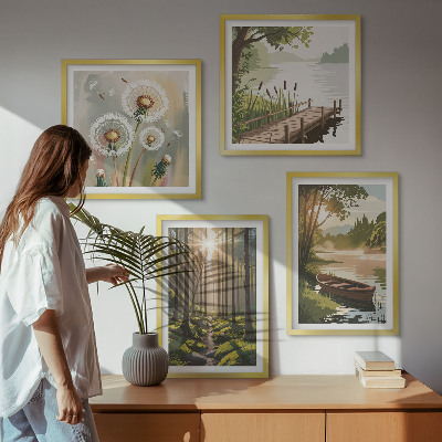 Multi-piece wall decor set Forest landscape, lake Łódź