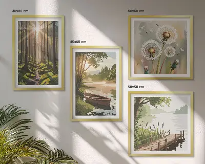 Multi-piece wall decor set forest landscape with a lake in Lodz