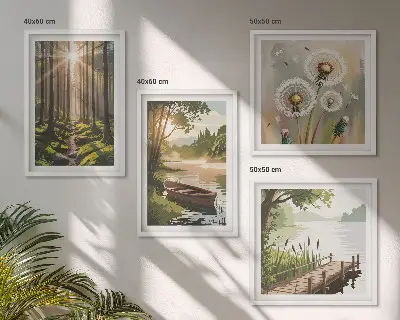 Multi-piece wall decor set forest landscape with a lake in Lodz