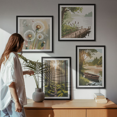 Multi-piece wall decor set Forest landscape, lake Łódź