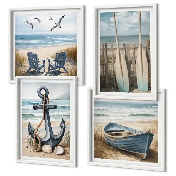 Wall art set anchor boat oars beach design