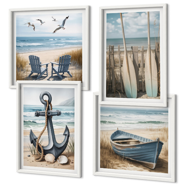 Wall art set Anchor boat oars beach