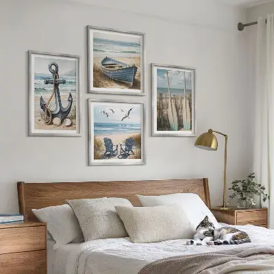 Wall art set anchor boat oars beach design