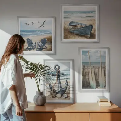 Wall art set anchor boat oars beach design