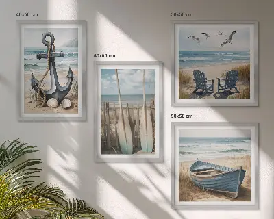 Wall art set anchor boat oars beach design