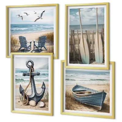 Wall art set anchor boat oars beach design