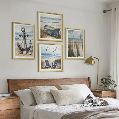 Wall art set anchor boat oars beach design