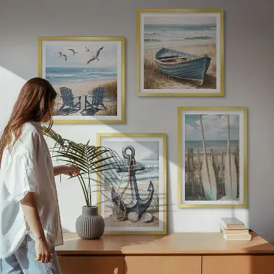 Wall art set anchor boat oars beach design