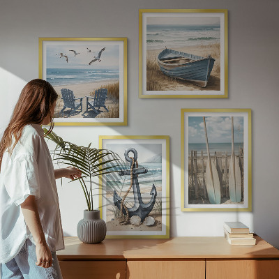 Wall art set Anchor boat oars beach