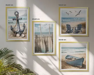 Wall art set anchor boat oars beach design