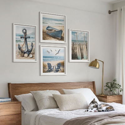 Wall art set Anchor boat oars beach