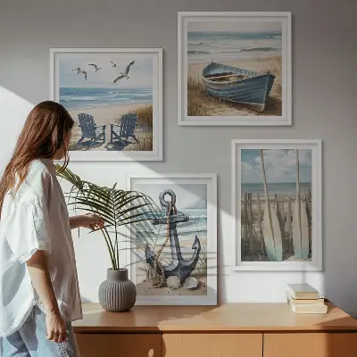 Wall art set anchor boat oars beach design