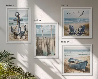 Wall art set anchor boat oars beach design
