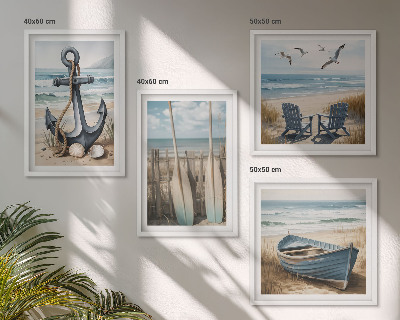 Wall art set Anchor boat oars beach