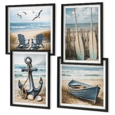 Wall art set anchor boat oars beach design