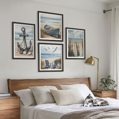 Wall art set Anchor boat oars beach