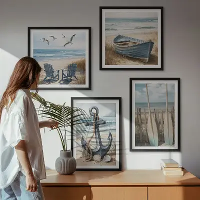 Wall art set anchor boat oars beach design