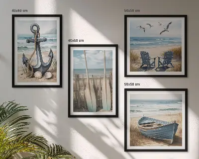 Wall art set anchor boat oars beach design