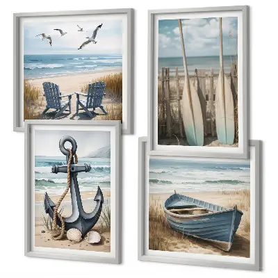 Wall art set anchor boat oars beach design