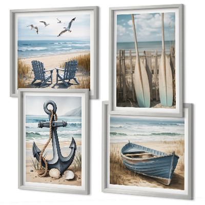 Wall art set Anchor boat oars beach