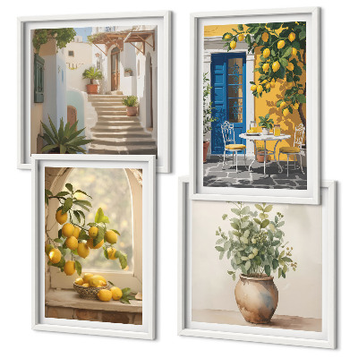 Set of 4 wall art pieces Lemons town architecture