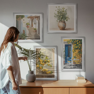 Set of 4 wall art pieces Lemons town architecture