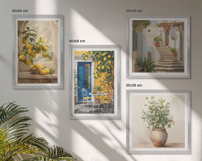 Set of 4 wall art pieces Lemons town architecture