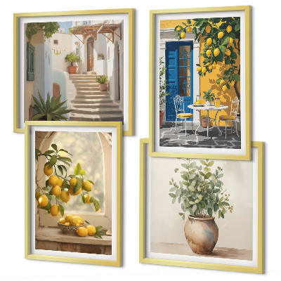 Set of 4 wall art pieces Lemons town architecture