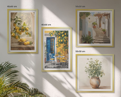Set of 4 wall art pieces Lemons town architecture