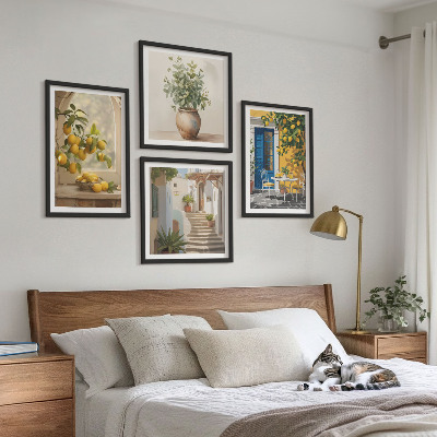 Set of 4 wall art pieces Lemons town architecture