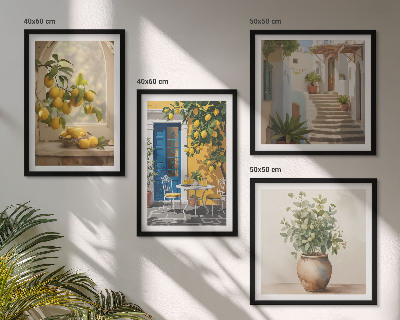 Set of 4 wall art pieces Lemons town architecture