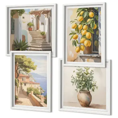 Multi-piece wall decor set flowers in a vase with a sea of lemons