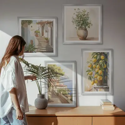 Multi-piece wall decor set flowers in a vase with a sea of lemons