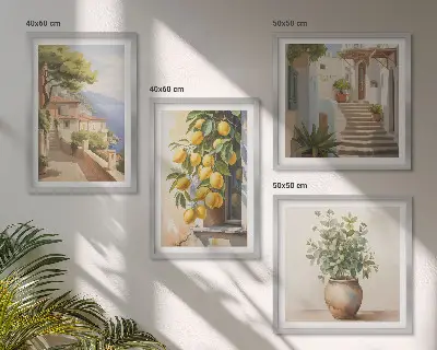 Multi-piece wall decor set flowers in a vase with a sea of lemons