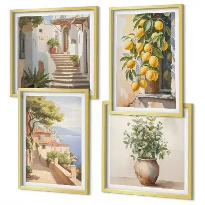Multi-piece wall decor set flowers in a vase with a sea of lemons