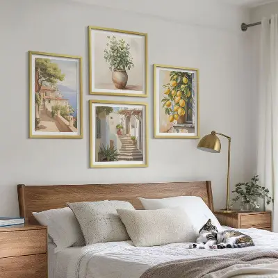 Multi-piece wall decor set flowers in a vase with a sea of lemons