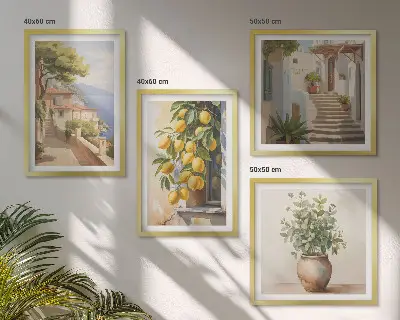 Multi-piece wall decor set flowers in a vase with a sea of lemons