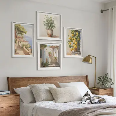 Multi-piece wall decor set flowers in a vase with a sea of lemons