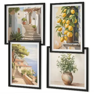 Multi-piece wall decor set flowers in a vase with a sea of lemons